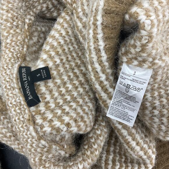 Banana Republic Tan & White Striped Wide Collar Pullover Sweater Women’s S Poly - Picture 3 of 4